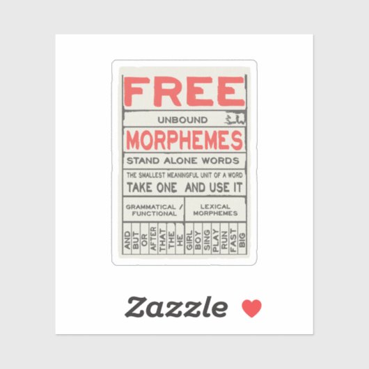 Sticker Morphèmes libres Funny Grammar Anglais (Feuille)