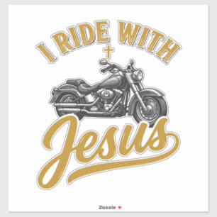 Sticker Motard Chrétien Je Roule Avec Jésus Vintage Moto