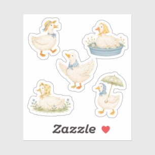 Sticker Motif aquarelle vintage d'oie Cottagecore