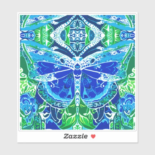 Sticker Motif Batik de papillon et de médaillon en bleu (Feuille)