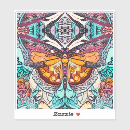 Sticker Motif Batik des papillons et Médaillons à Orange (Feuille)