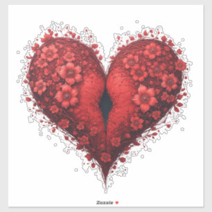 Sticker Motif de cœur floral rouge avec des fleurs épanoui