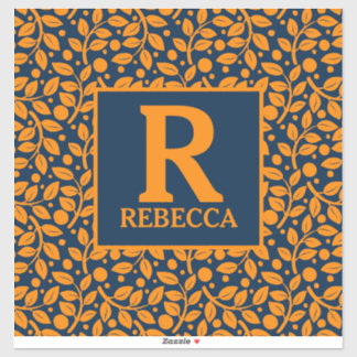 Sticker Motif feuille bleu et orange