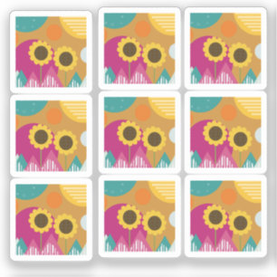 Sticker Motif floral botanique de tournesol coloré