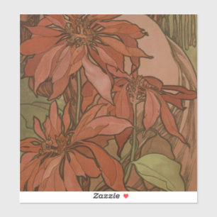 Sticker Motif floral de Poinsettia rouge Art nouveau de Mu