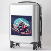 Sticker Motocycliste en course (Sur valise)