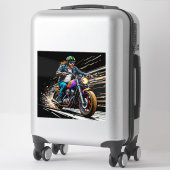 Sticker Motocycliste en course (Sur valise)