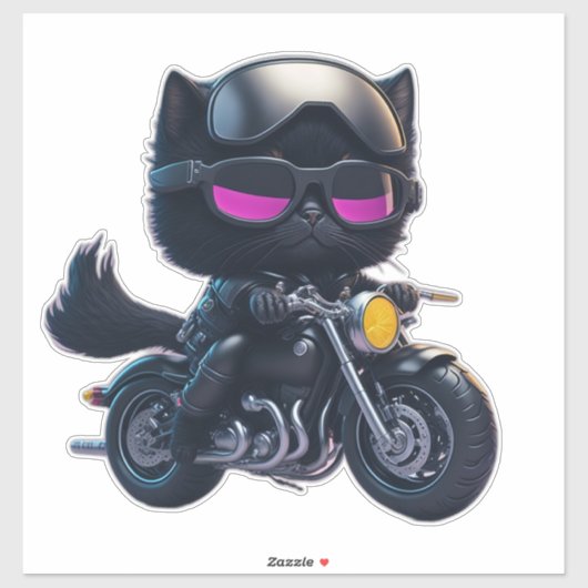 Sticker Motorcycle d'équitation de chat noir mignon (Feuille)