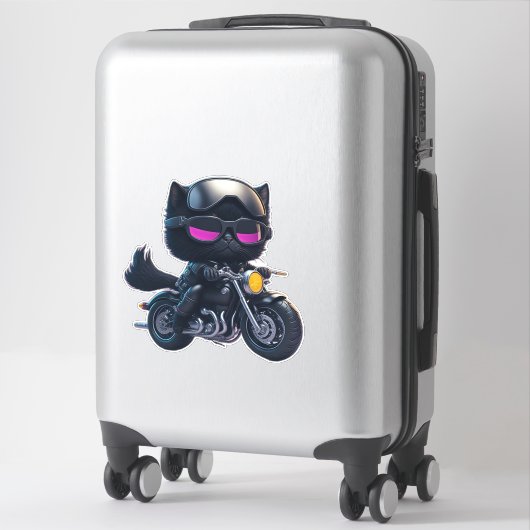 Sticker Motorcycle d'équitation de chat noir mignon (Sur valise)