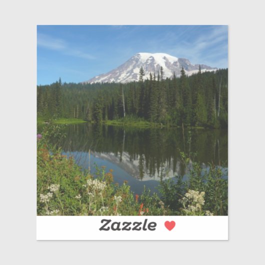 Sticker Mount Rainier Lake Reflection with Wildflowers (Feuille)