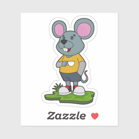 Sticker Mouse with Coffee cup (Feuille)