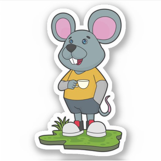 Sticker Mouse with Coffee cup (Devant)