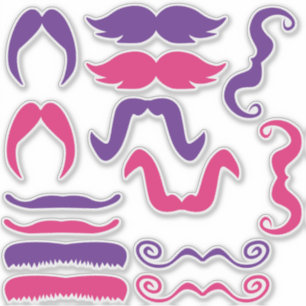 Sticker Moustache rose et violette agitée