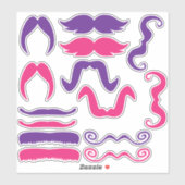 Sticker Moustache rose et violette agitée (Feuille)
