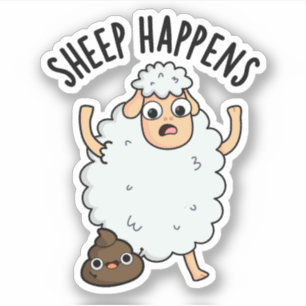 Sticker Mouton arrive drôle de caca jeu de mots