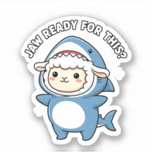Sticker Mouton Mignon en Costume de Requin Prêt pour cette