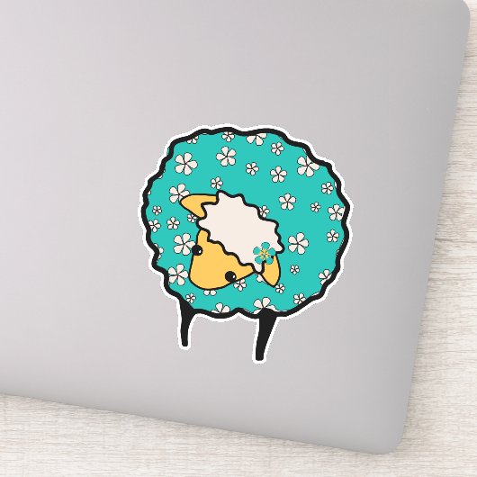 Sticker Mouton Whimsical avec toison bleue et imprimé fleu (Détail)
