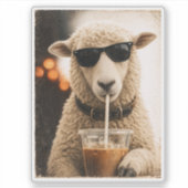 Sticker Moutons cools buvant du café glacé (Devant)