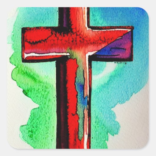 Sticker multicolore Watercolor Cross (Devant)