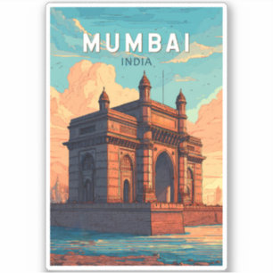 Sticker Mumbai Inde Illustration Voyage Art Vintage