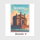 Sticker Mumbai Inde Illustration Voyage Art Vintage (Feuille)
