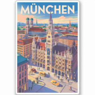 Sticker Munich Allemagne Illustration Voyage Art Vintage
