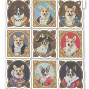 Sticker Musée Vintage Mur, Portraits de chiens Corgi hilar