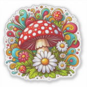 Sticker Mushroom Amid Vibrant Outdoor Flowers (Devant)