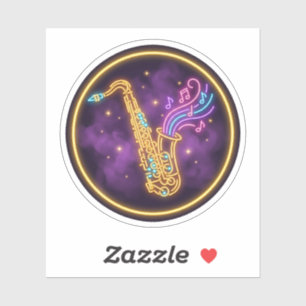 Sticker Musique de Jazz au Saxophone Néon Art à la Lueur V