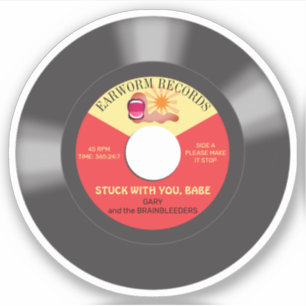 Sticker Musique earworm 45 disque vinyle simple personnali