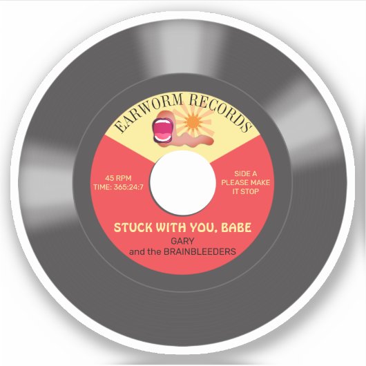 Sticker Musique earworm 45 disque vinyle simple personnali (Devant)