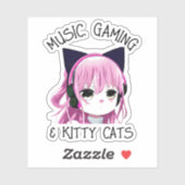 Sticker Musique, Jeu et Kitty Chat Anime Girl (Feuille)