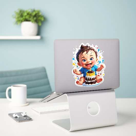 Sticker My 1st Cake Smash – Sweet Mess, Big Smiles (Ordinateur portable sur le bureau)