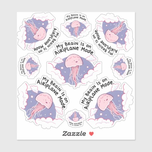 Sticker My Brain Airplane Mode Funny Jellyfish Brain Fog (Feuille)