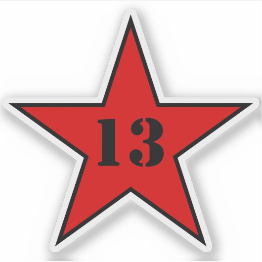 Sticker My Lucky Number Star - Numéro 13 - v2 (rouge) (Devant)