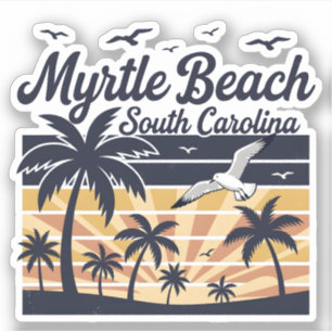 Sticker Myrtle Beach Caroline du Sud Rétro Coucher de Sole