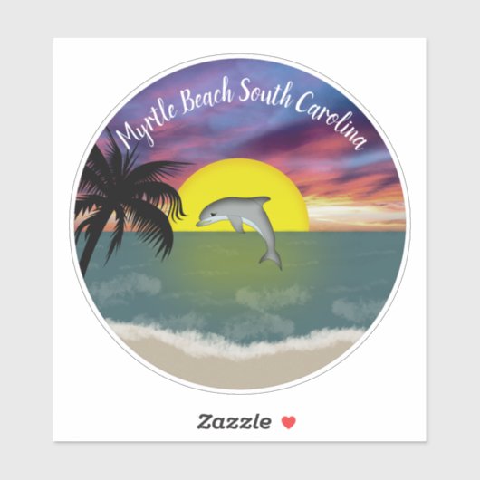 Sticker Myrtle Beach Dolphin coucher de soleil (Feuille)