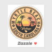 Sticker Myrtle Beach South Carolina Retro Sunset Souvenir (Feuille)