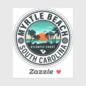 Sticker Myrtle Beach South Carolina Retro Sunset Souvenirs (Feuille)