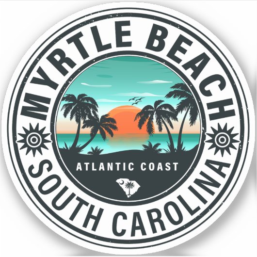 Sticker Myrtle Beach South Carolina Retro Sunset Souvenirs (Devant)