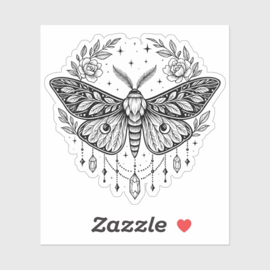 Sticker Mystical Gothic Moth Botanical Celestial Line Art (Feuille)
