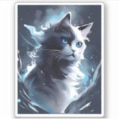Sticker Mystique Kitten noir et blanc | Chat d'aquarelle (Devant)