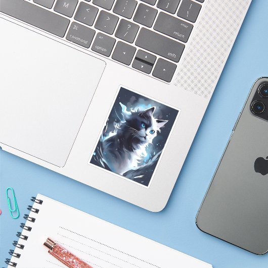 Sticker Mystique Kitten noir et blanc | Chat d'aquarelle (Ordinateur portable avec iPhone)