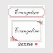 Sticker Name in Cursive Script with Burgundy Borders (Feuille)