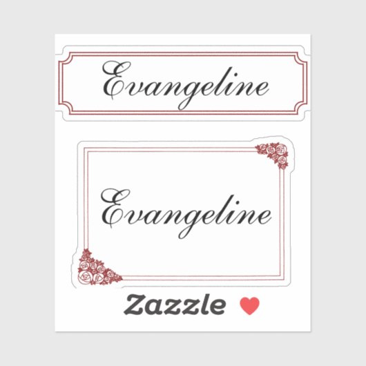 Sticker Name in Cursive Script with Burgundy Borders (Feuille)