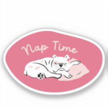 "Nap Time" couché bulldog couleur fleur de cerisie