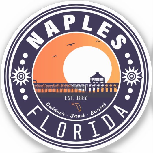 Sticker Naples Florida Beach Retro Sunset Pier 80s (Recto)
