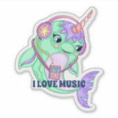 Sticker Narwhal I Love Music (Devant)