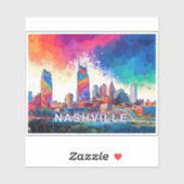 Sticker Nashville Skyline Abstrait Art (Feuille)