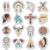 Sticker Native American Tribal Icons Set – Feathers, Dream (Devant)